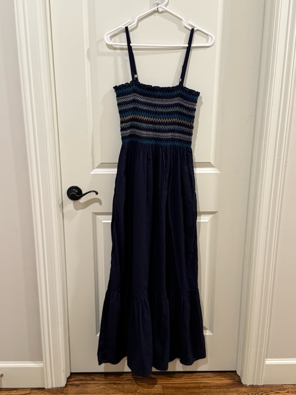 Michael Stars Alejandra Smocked Weave Admiral Blue Maxi Dress Cotton Medium - Picture 5 of 9